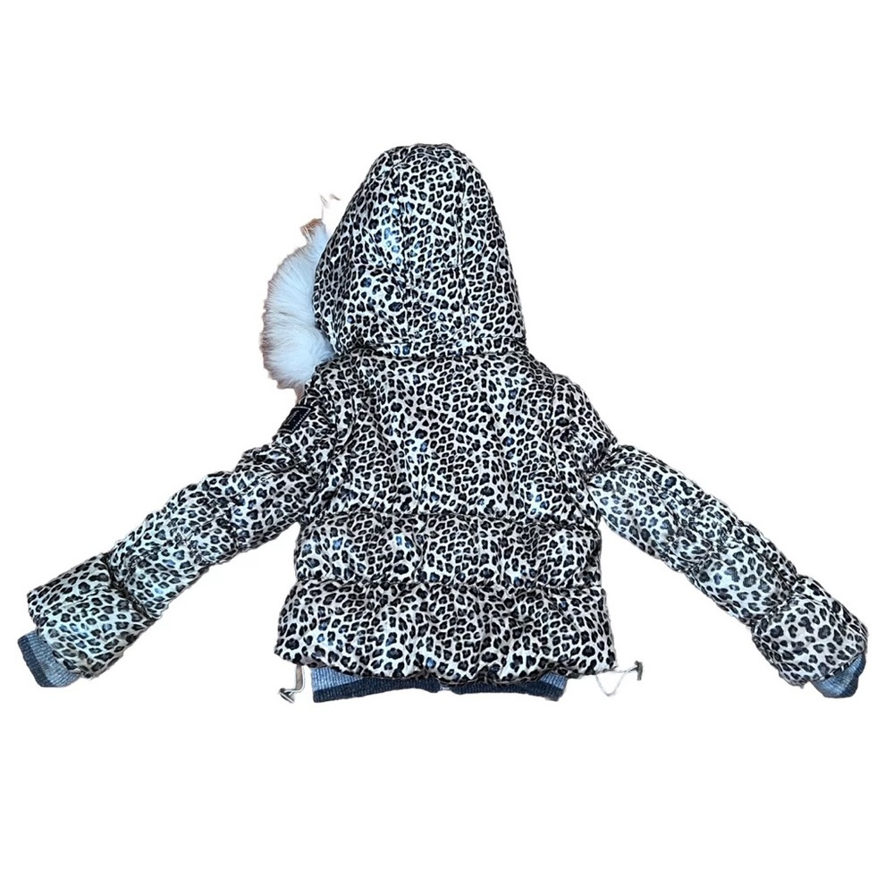 MonnaLisa Puffer Convertible Vest Jacket Girls Size 6 Leopard Fur Trim Hood - Picture 4 of 8